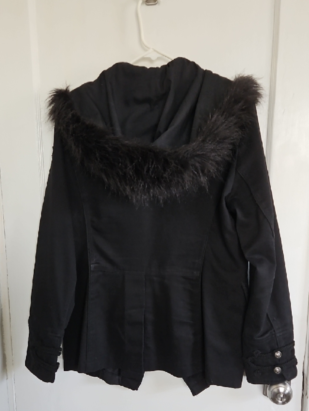 Tripp NYC Black Military-Inspired Hooded Coat with Faux Fur Trim - Picture 3 of 9